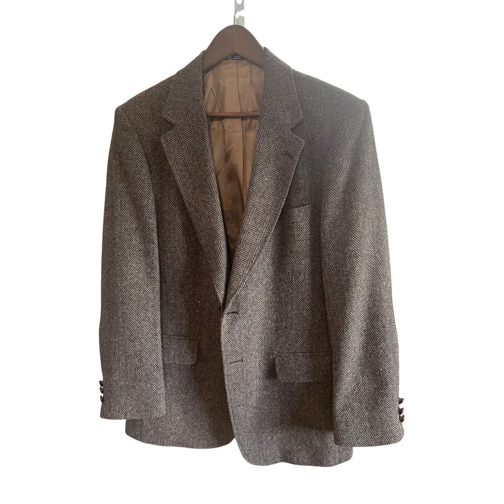 Vintage Austin Manor Men's 40R Herringbone Tweed Sport Coat Elbow Patches USA